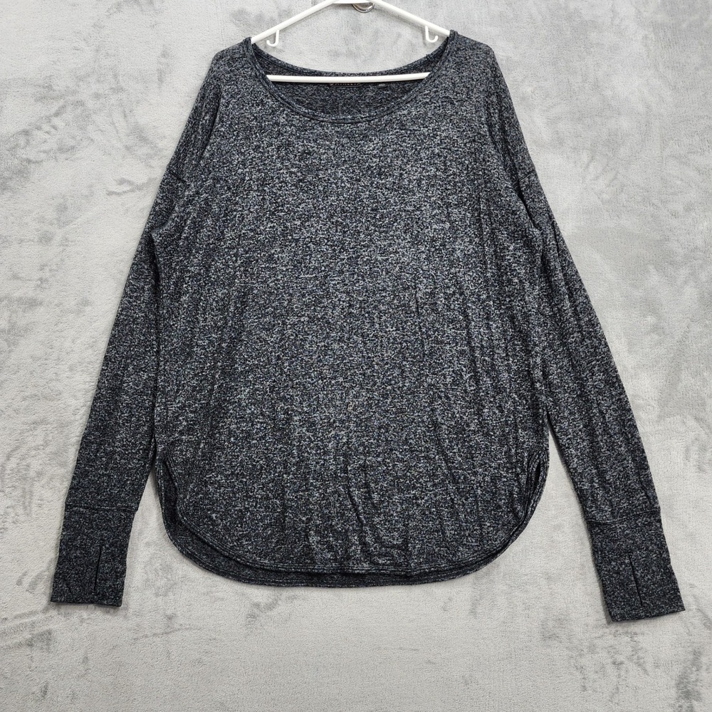 Athleta Top Womens L Dark Heather Gray Lombard Long Sleeve Thumbholes Casual